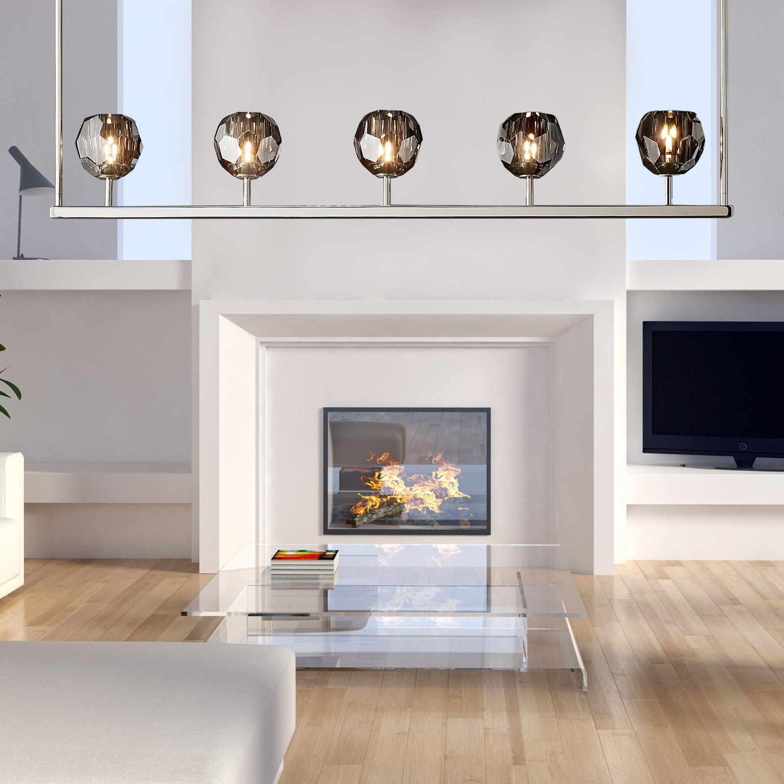 Boule De Crystal Ball Clear/Smoke Glass Linear Chandelier 48"-konalight