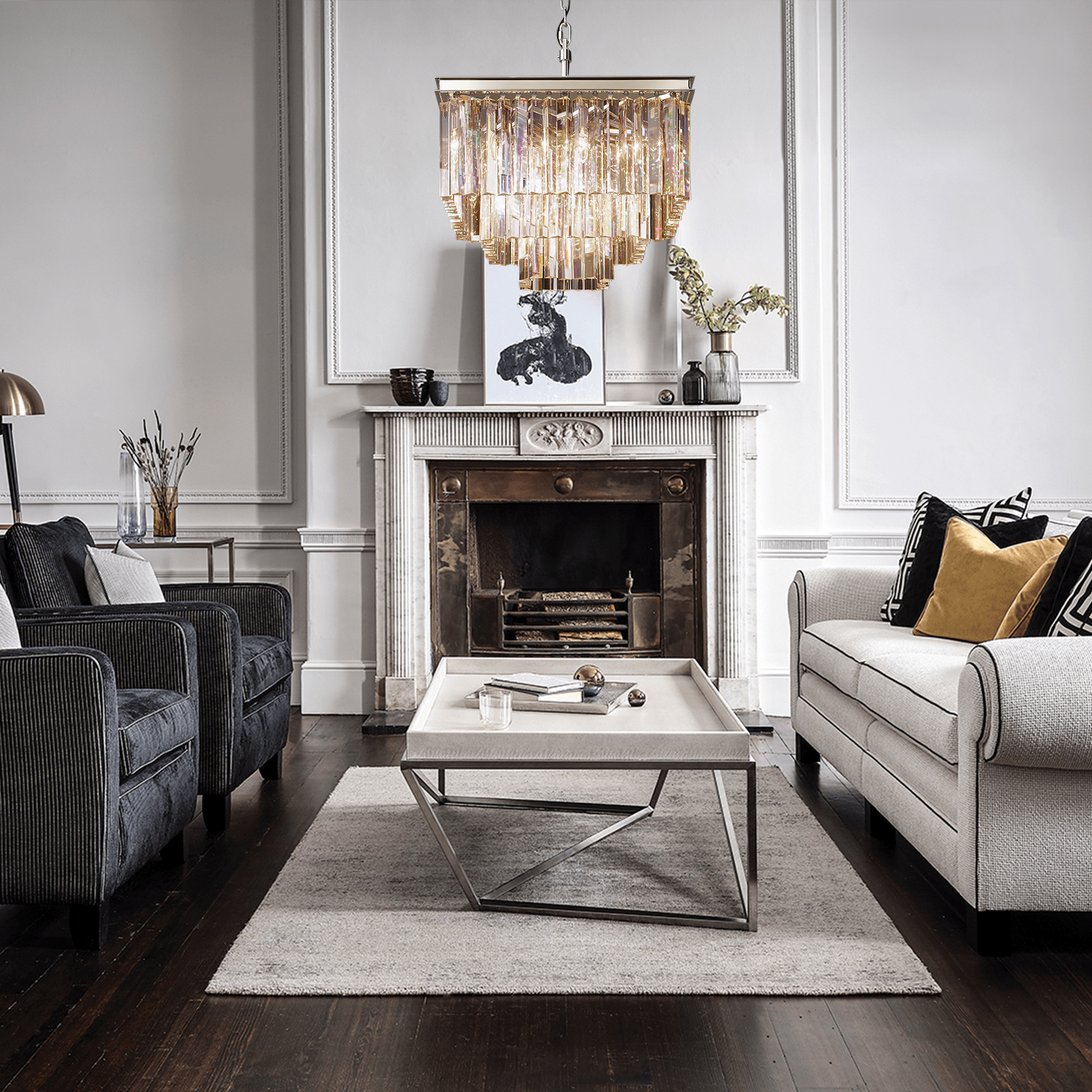 Multi-tier 1920s Odeon Crystal Rectangular Chandelier Modern Lighting 22"-konalight