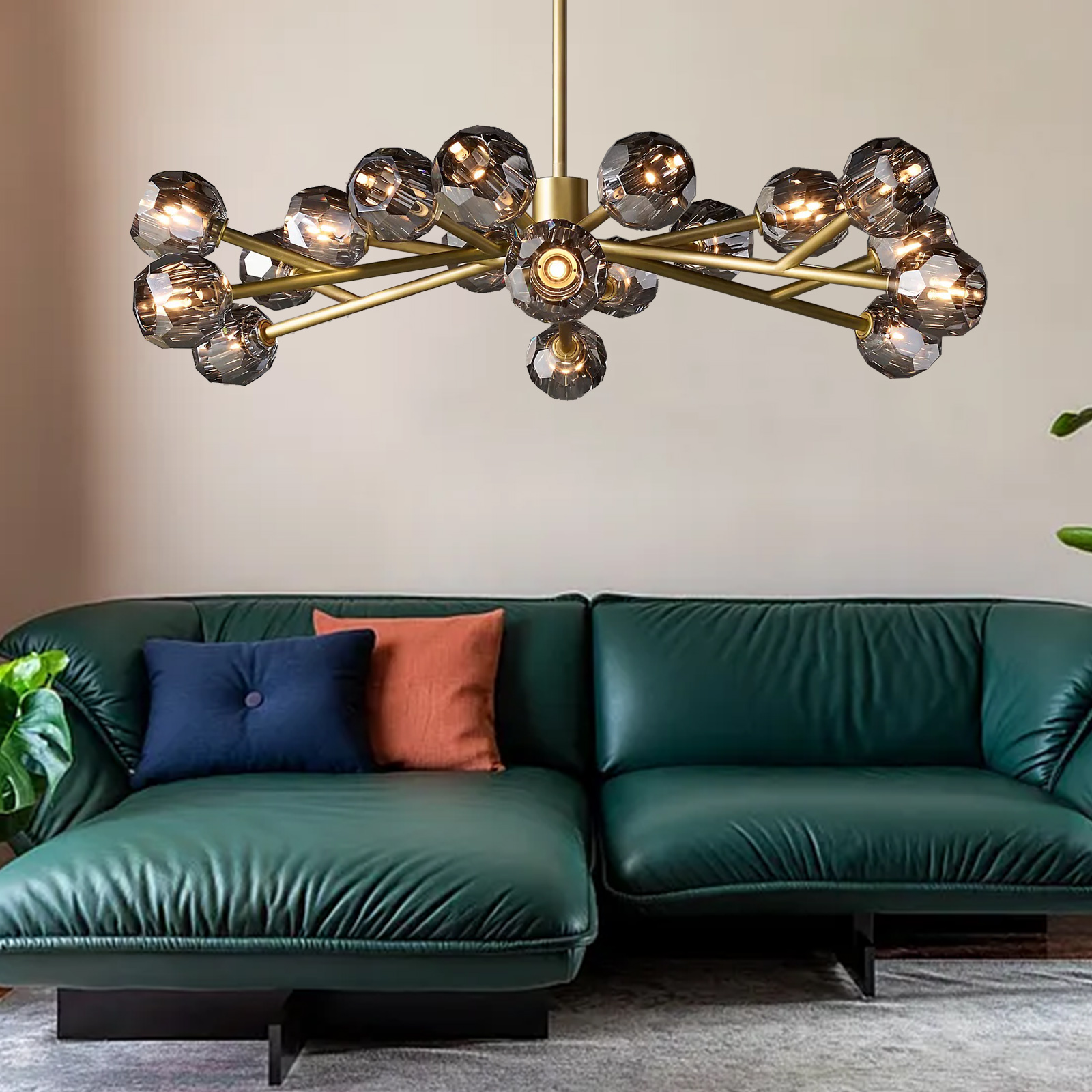 Boule De Crystal Ball Smoke Glass Round Chandelier 48"-konalight