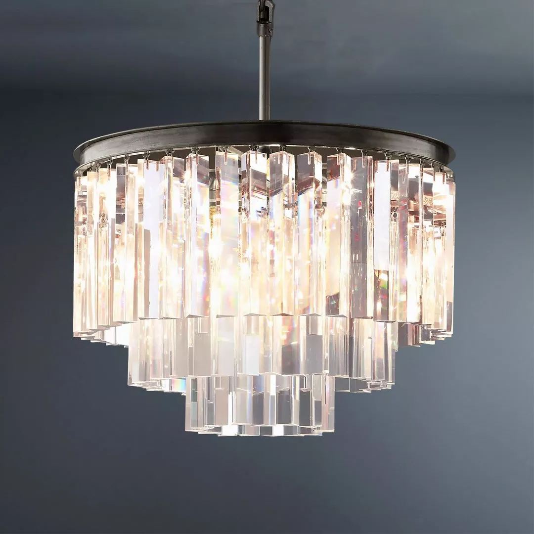 Multi-tier Crystal 1920s Odeon Round Chandelier Modern Lighting D20"-konalight