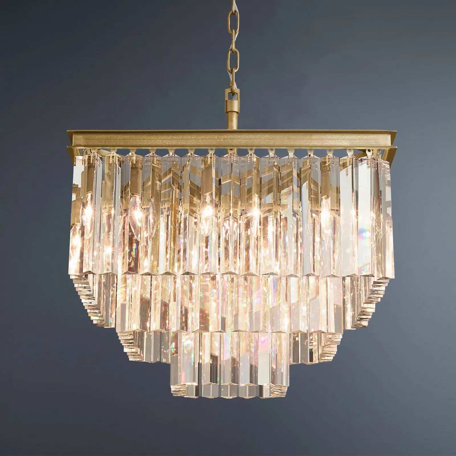 Multi-tier 1920s Odeon Crystal Rectangular Chandelier Modern Lighting 22"-konalight