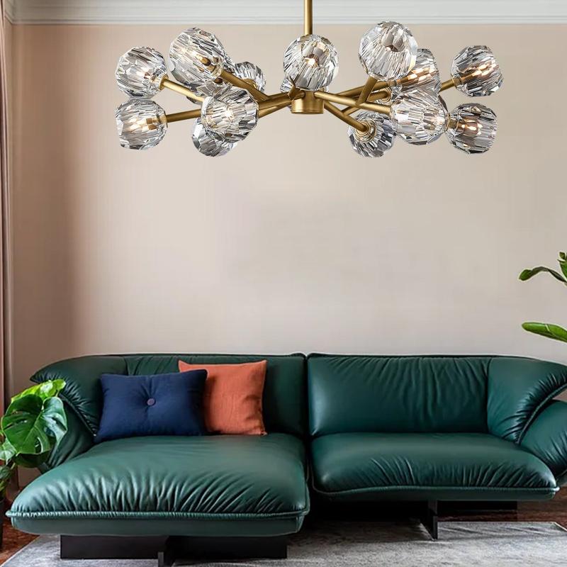 Boule De Multi-faceted Cut Clear Crystal Ball Chandelier 18-Light 36"-konalight