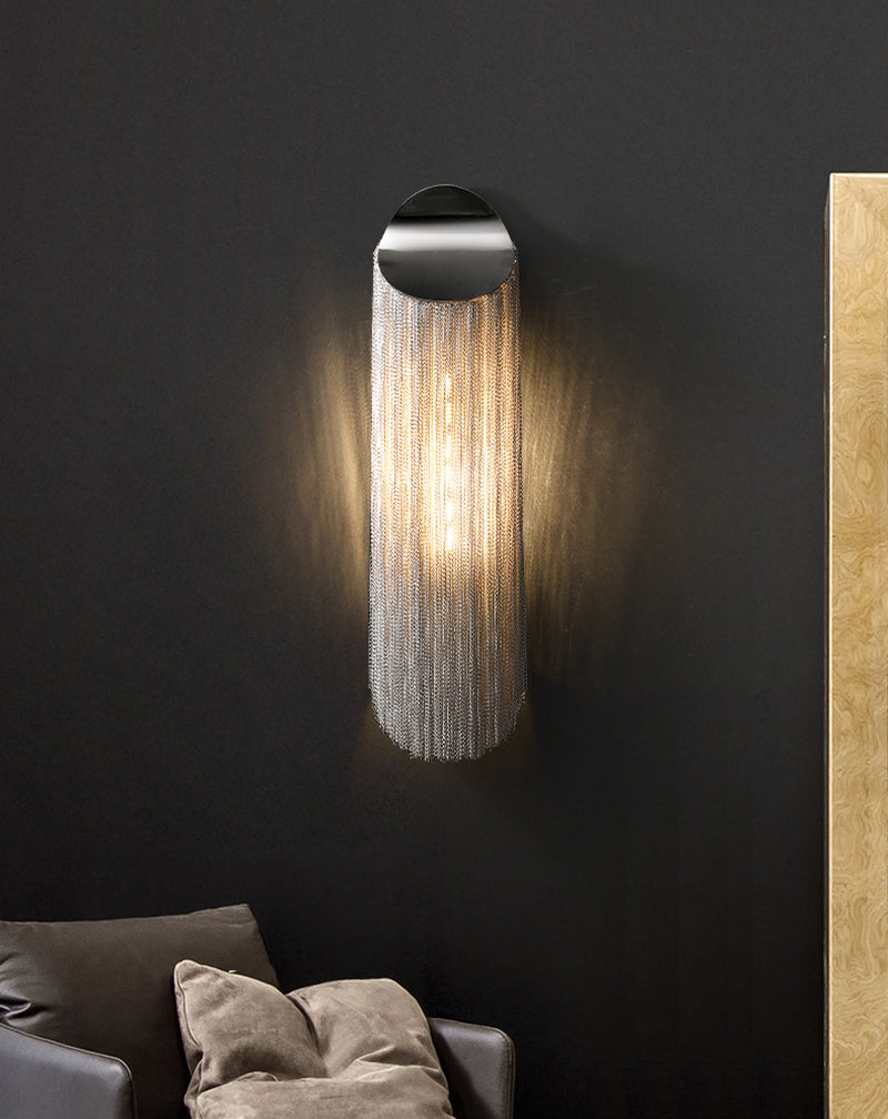 Modern cylindrical Aluminum Chain Tassel Wall Sconce-konalight