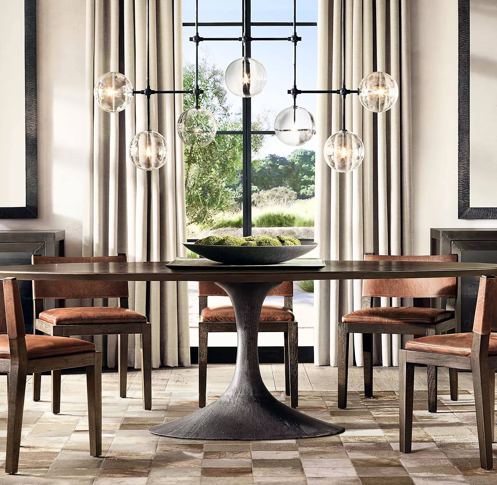 Fulcrum Glass globe mobile linear chandelier 60" For Living Room-konalight