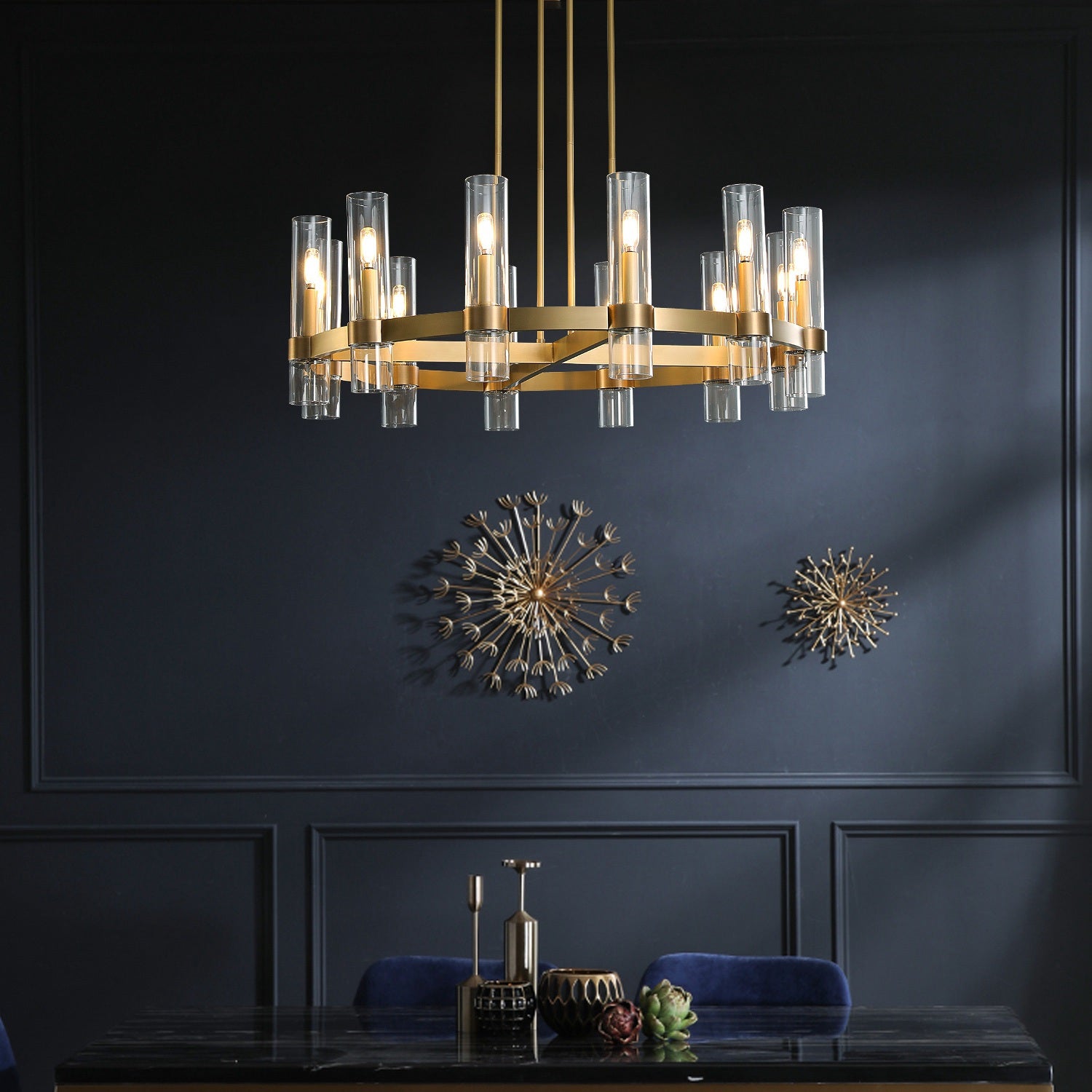 Ravelle Round Minimalist Glass Chandelier 30"-konalight