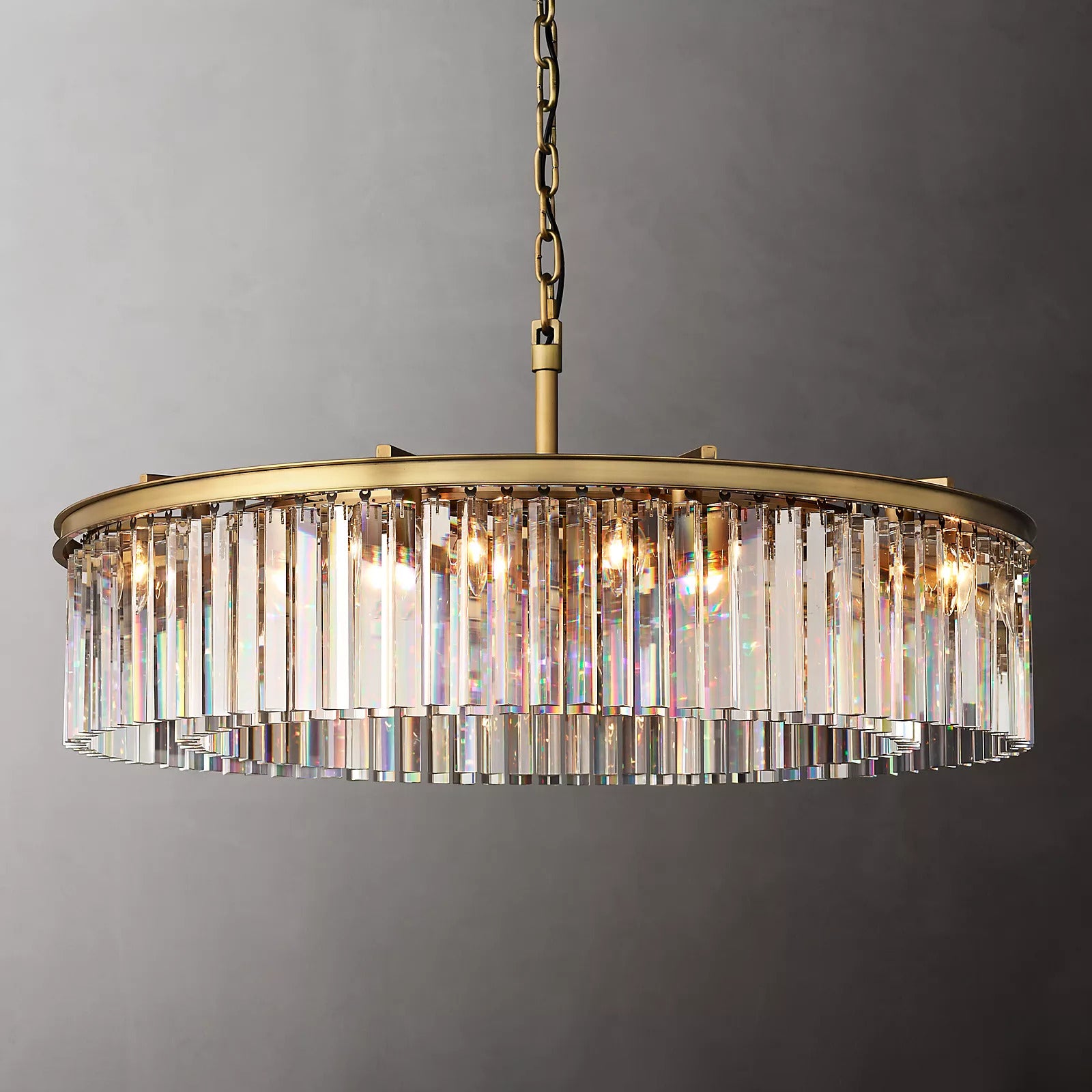 Royal Crystal Round Chandelier Finish Lacquered Burnished Brass-konalight