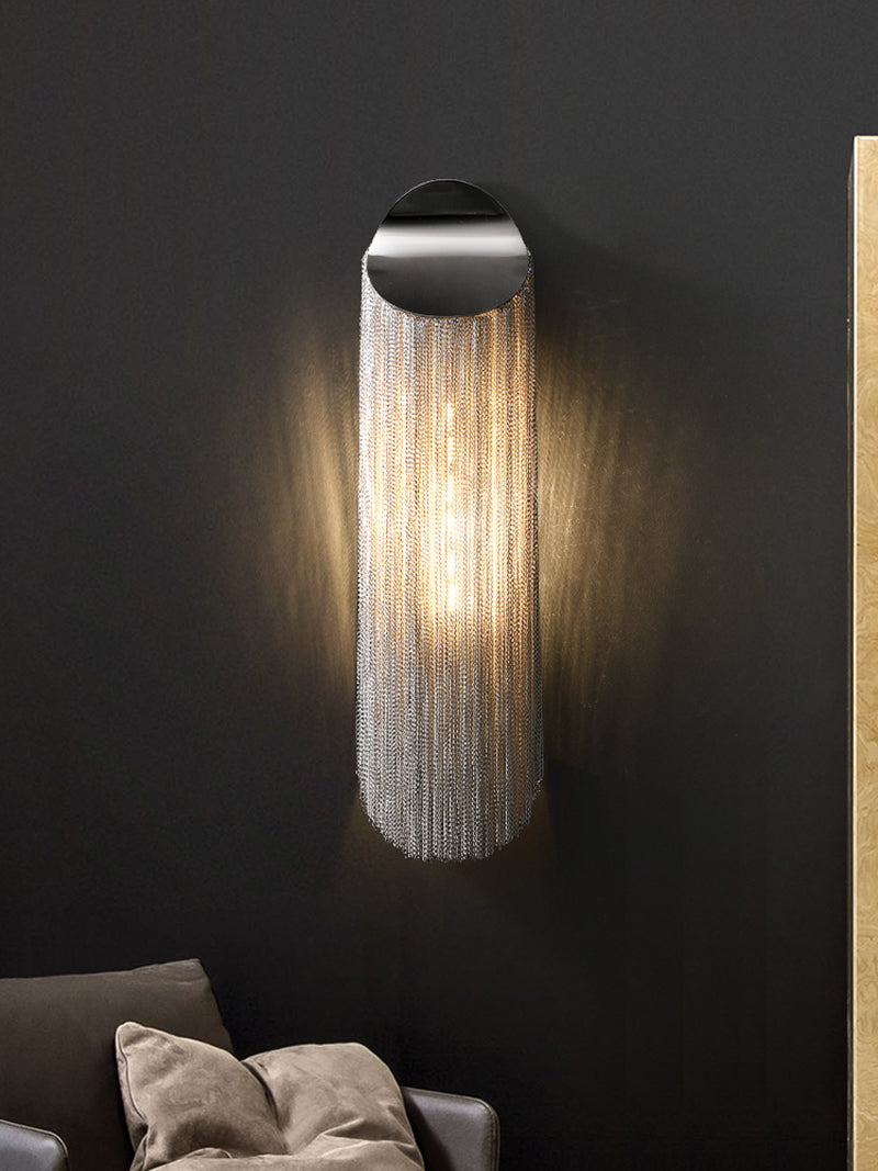 Modern cylindrical Aluminum Chain Tassel Wall Sconce-konalight