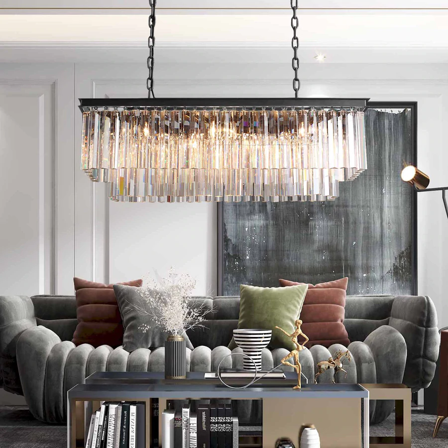 2-Tier Crystal 1920s Odeon Rectangular Chandelier L49"-konalight