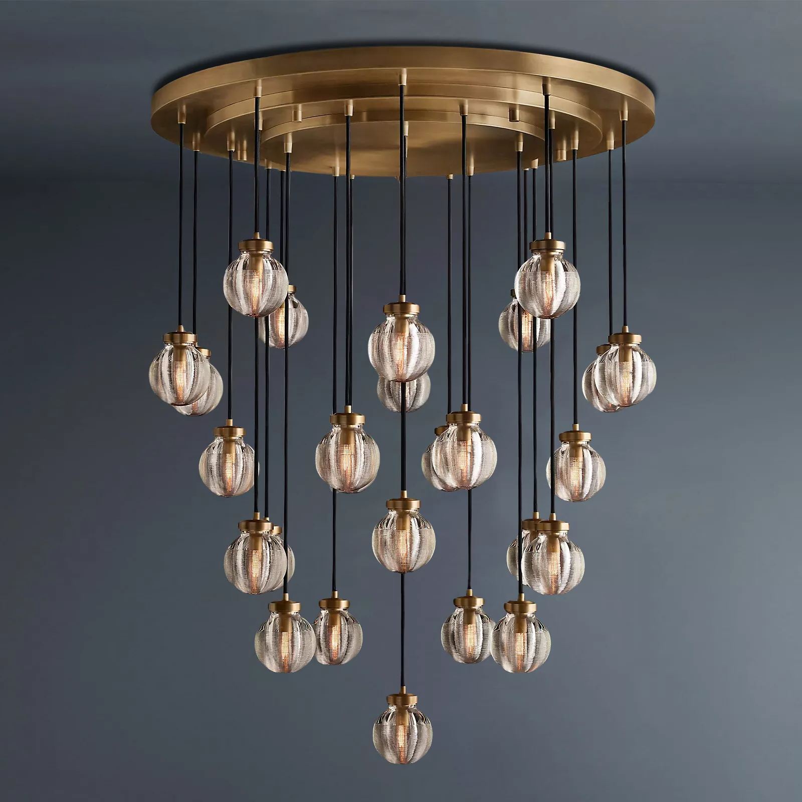 Pearl Round Chandelier Vintage Light Fixture 38"