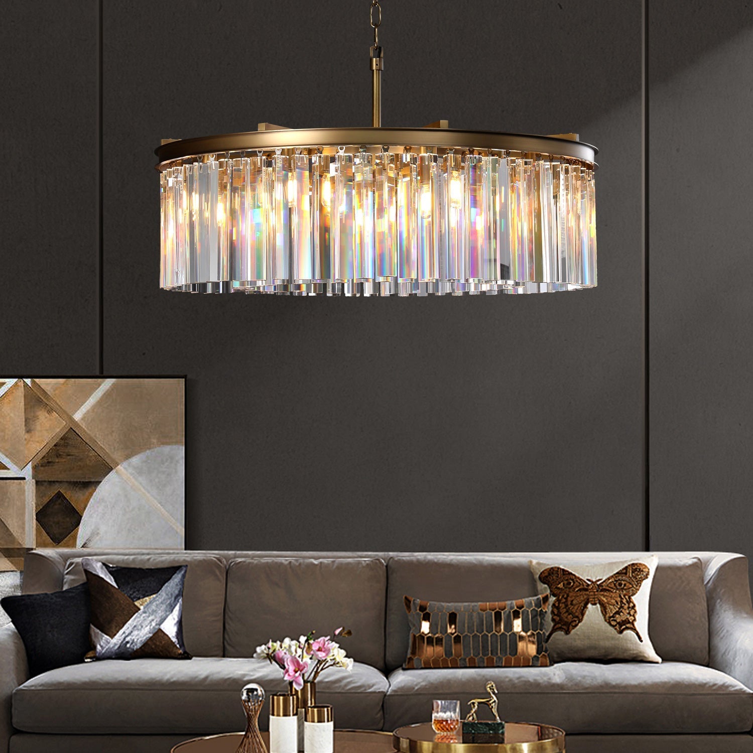 Royal Crystal Round Chandelier Finish Lacquered Burnished Brass-konalight