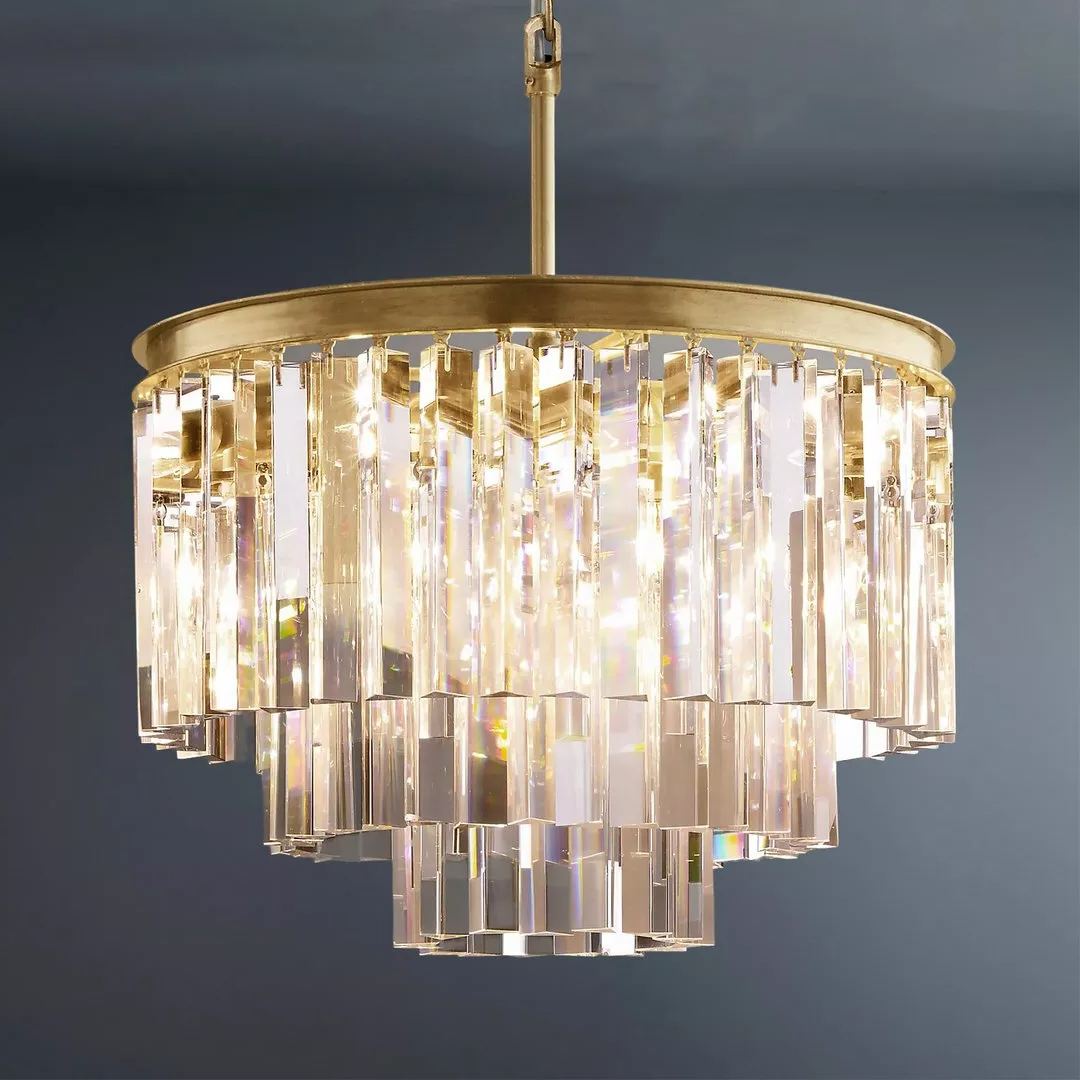 Multi-tier Crystal 1920s Odeon Round Chandelier Modern Lighting D20"-konalight