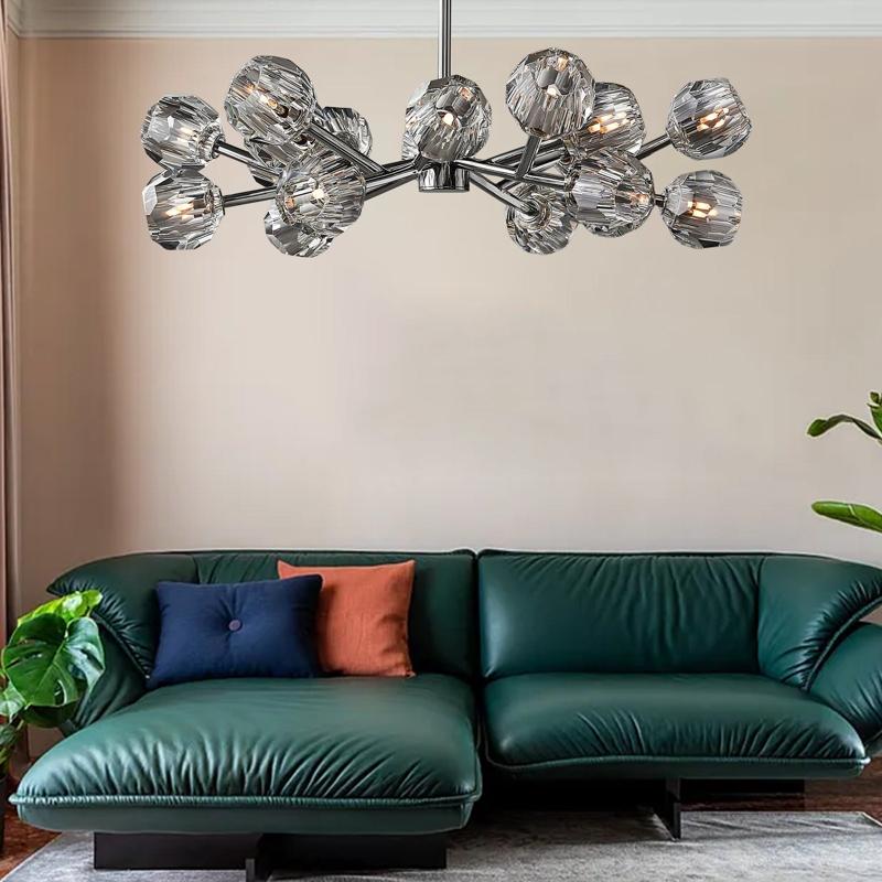 Boule De Multi-faceted Cut Clear Crystal Ball Chandelier 18-Light 36"-konalight