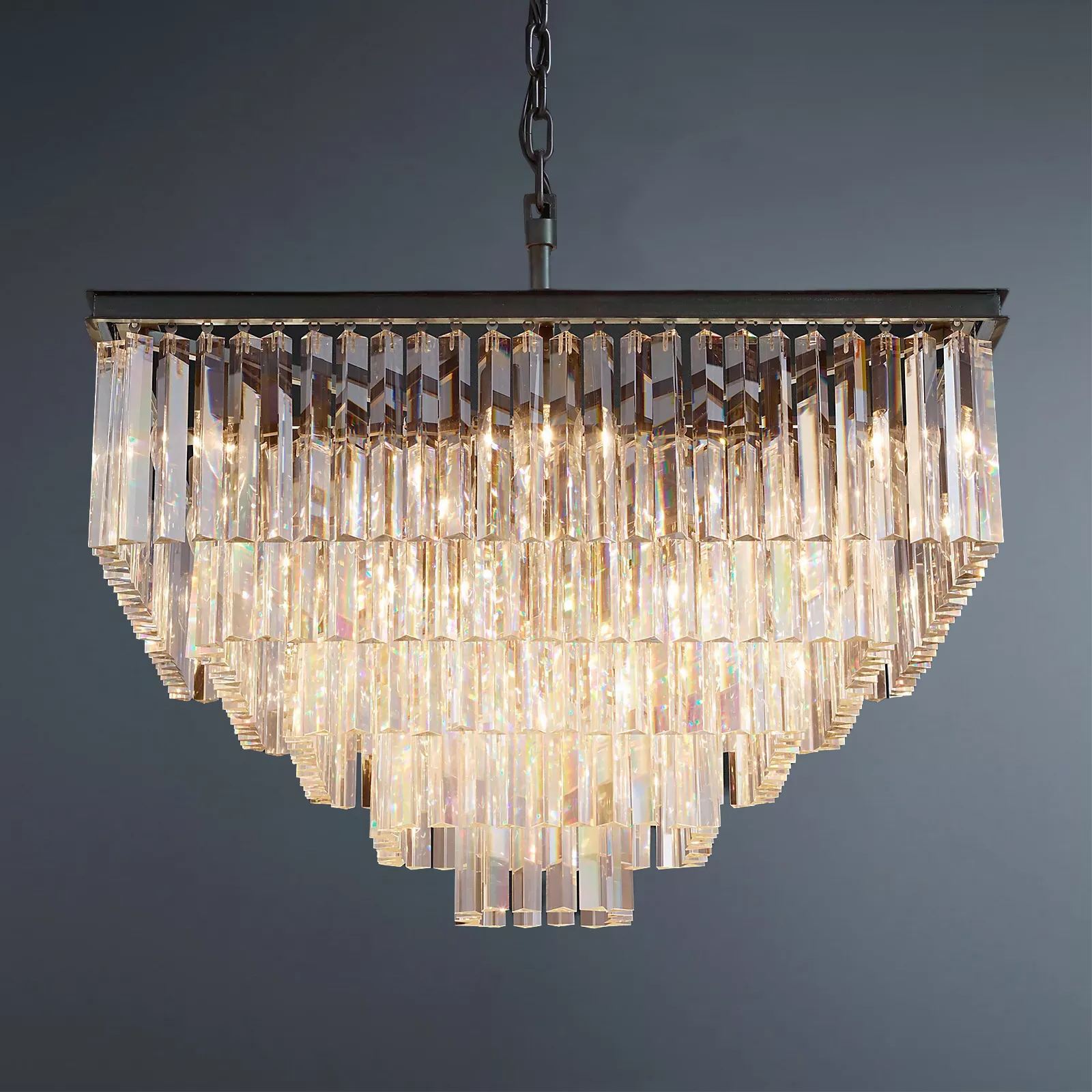 Multi-tier 1920s Odeon Crystal Rectangular Chandelier Modern Lighting 34"-konalight