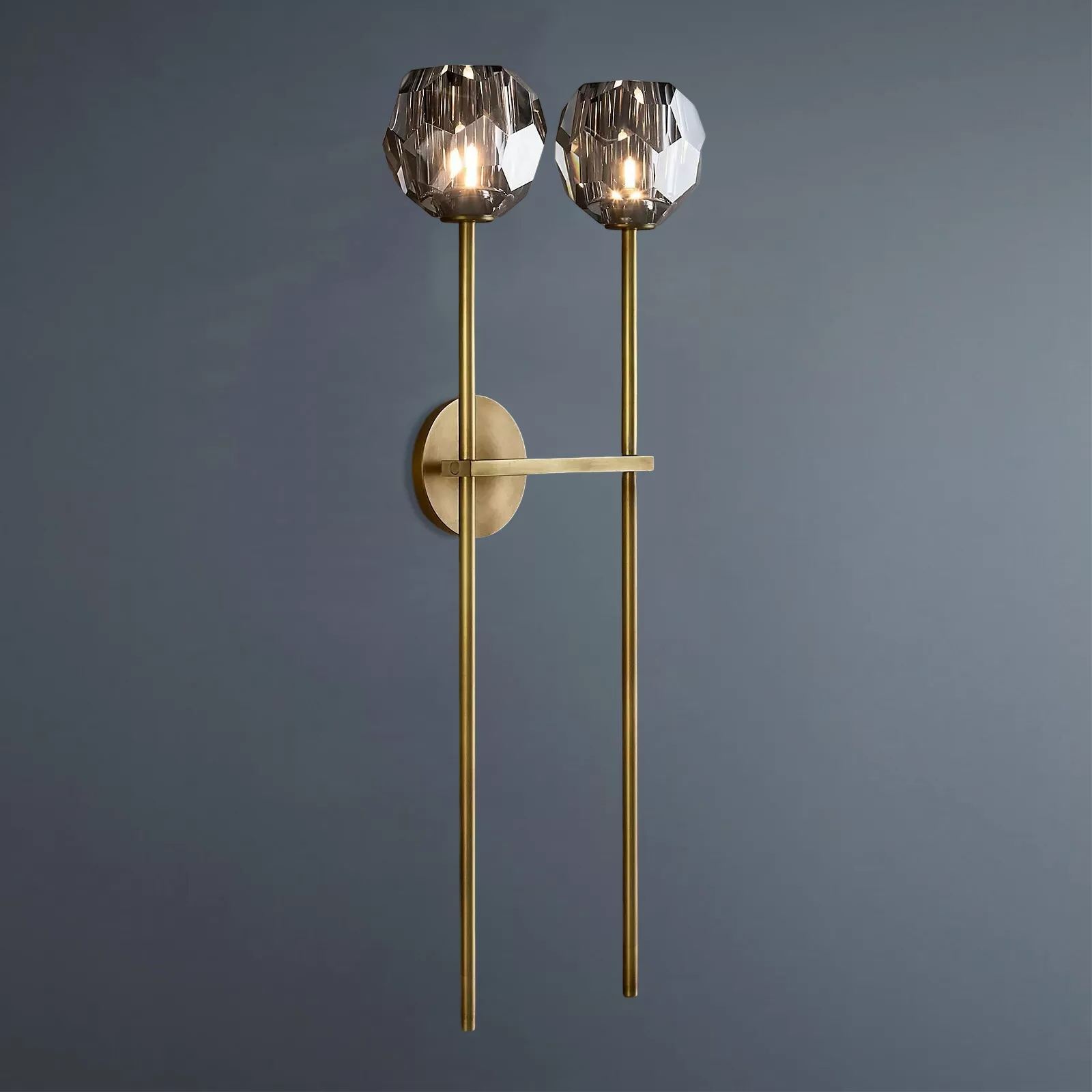 Boule De Crystal Ball Clear/Smoke Glass Grand Double Head Wall Sconce-konalight