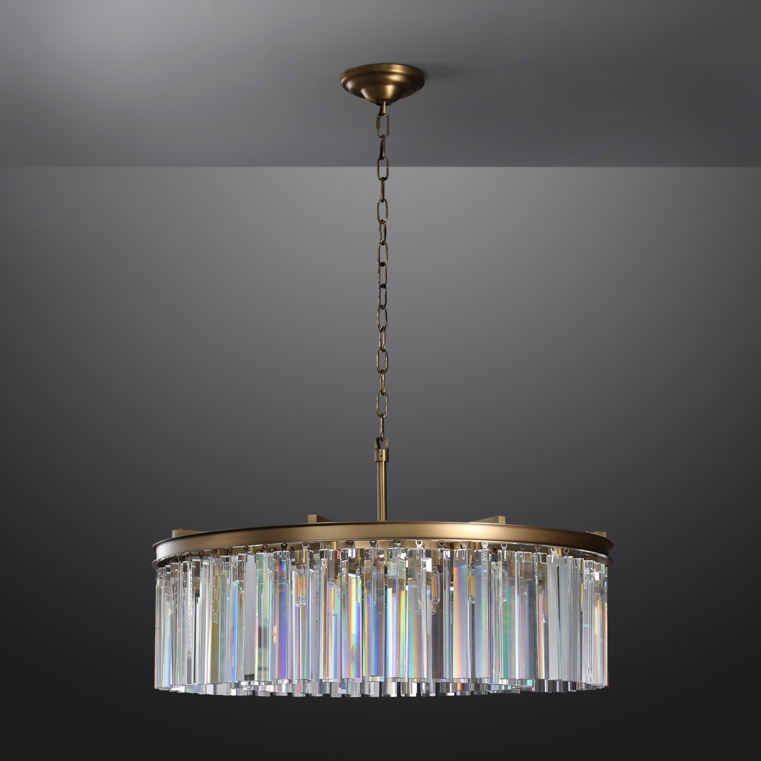 Royal Crystal Round Chandelier Finish Lacquered Burnished Brass-konalight