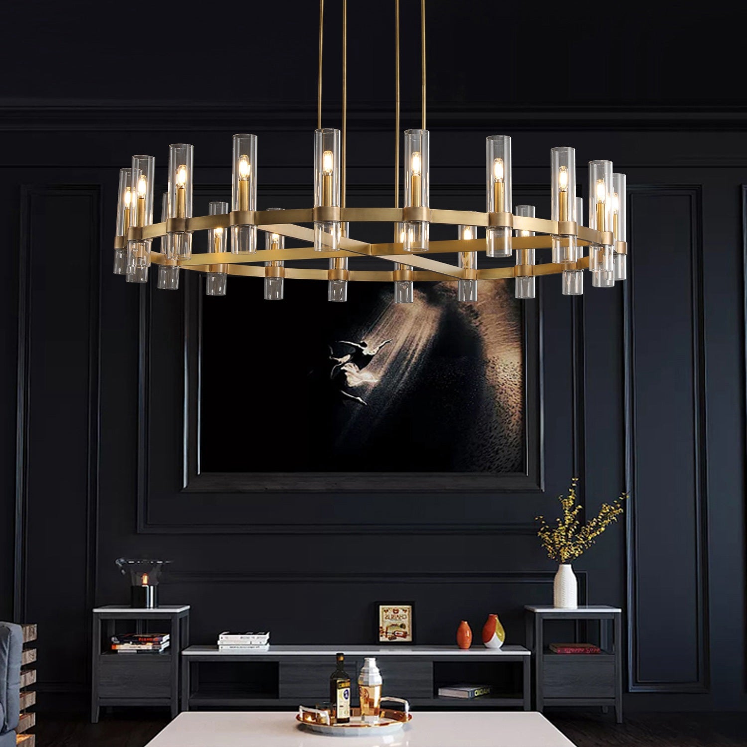 Ravelle Round Minimalist Glass Chandelier 60"-konalight