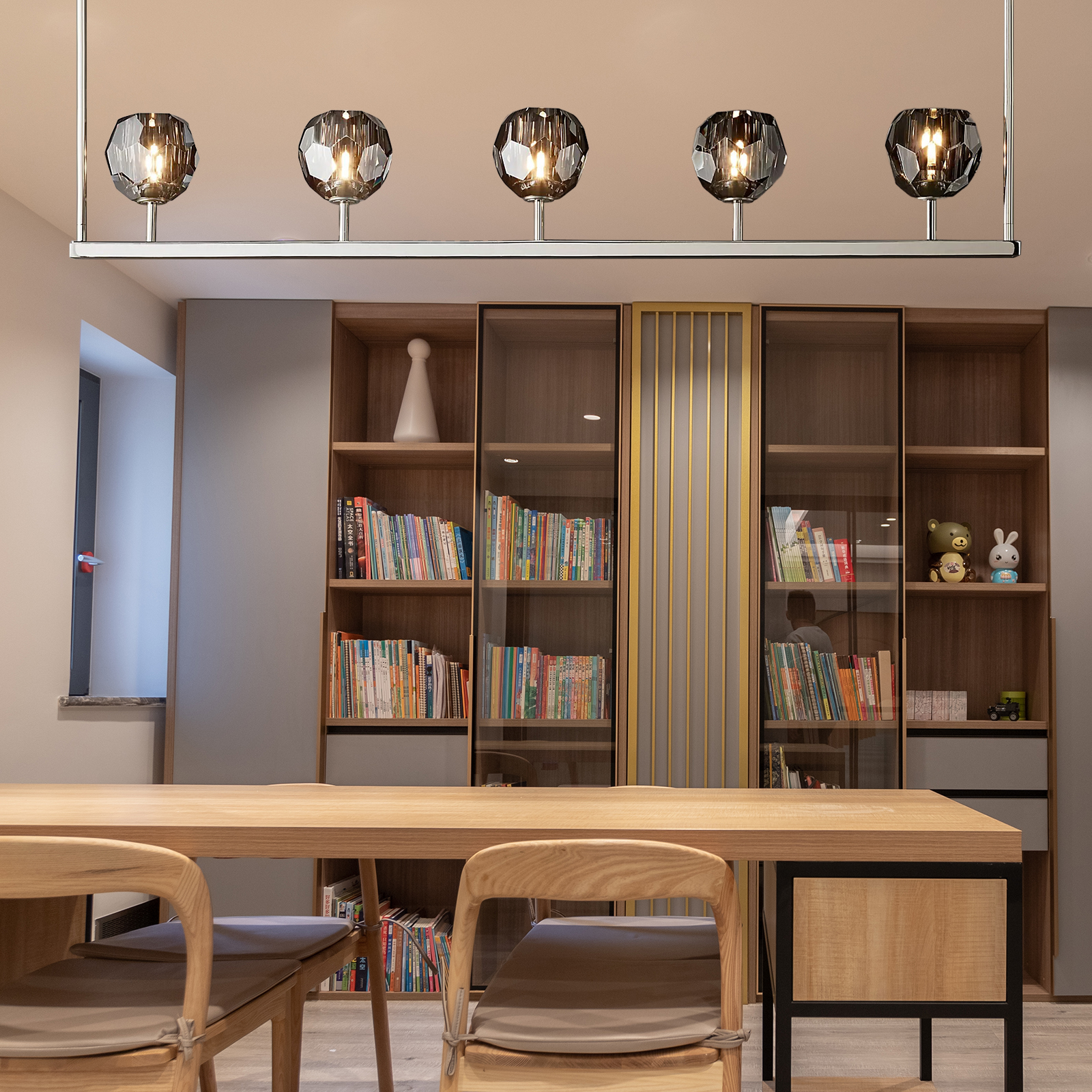 Boule De Crystal Ball Clear/Smoke Glass Linear Chandelier 48"-konalight