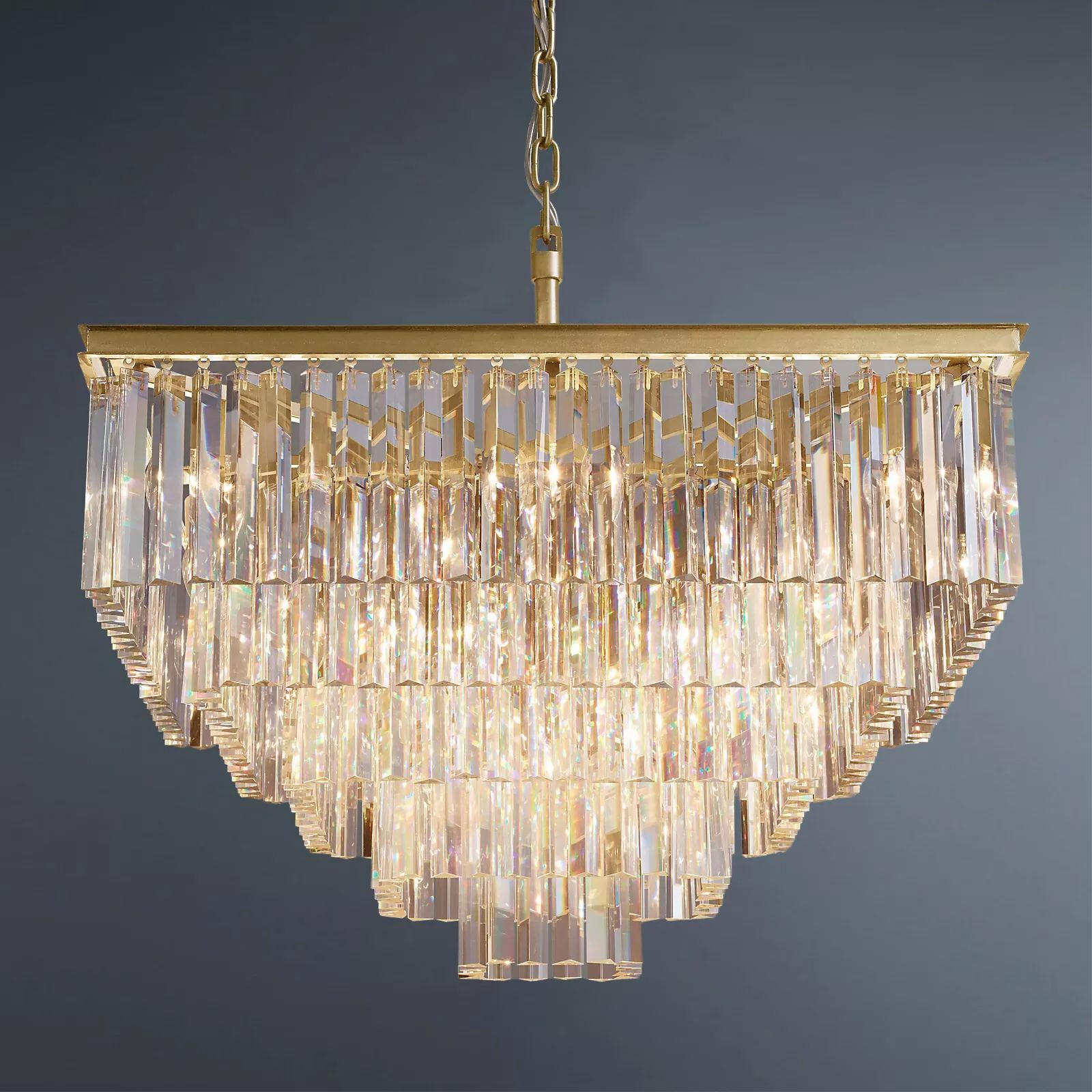 Multi-tier 1920s Odeon Crystal Rectangular Chandelier Modern Lighting 34"-konalight
