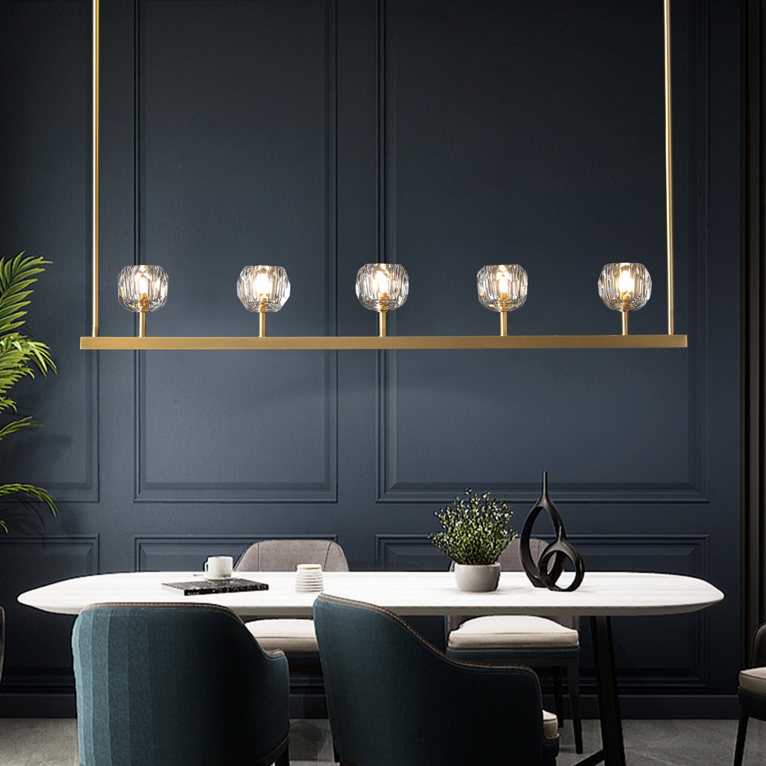 Boule De Crystal Ball Clear/Smoke Glass Linear Chandelier 48"-konalight