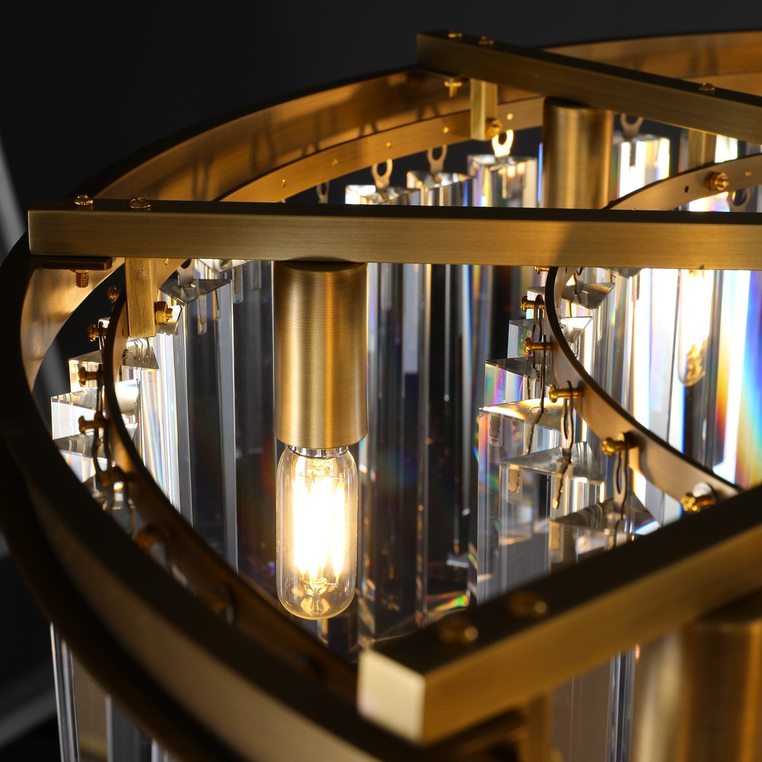 Royal Crystal Round Chandelier Finish Lacquered Burnished Brass-konalight