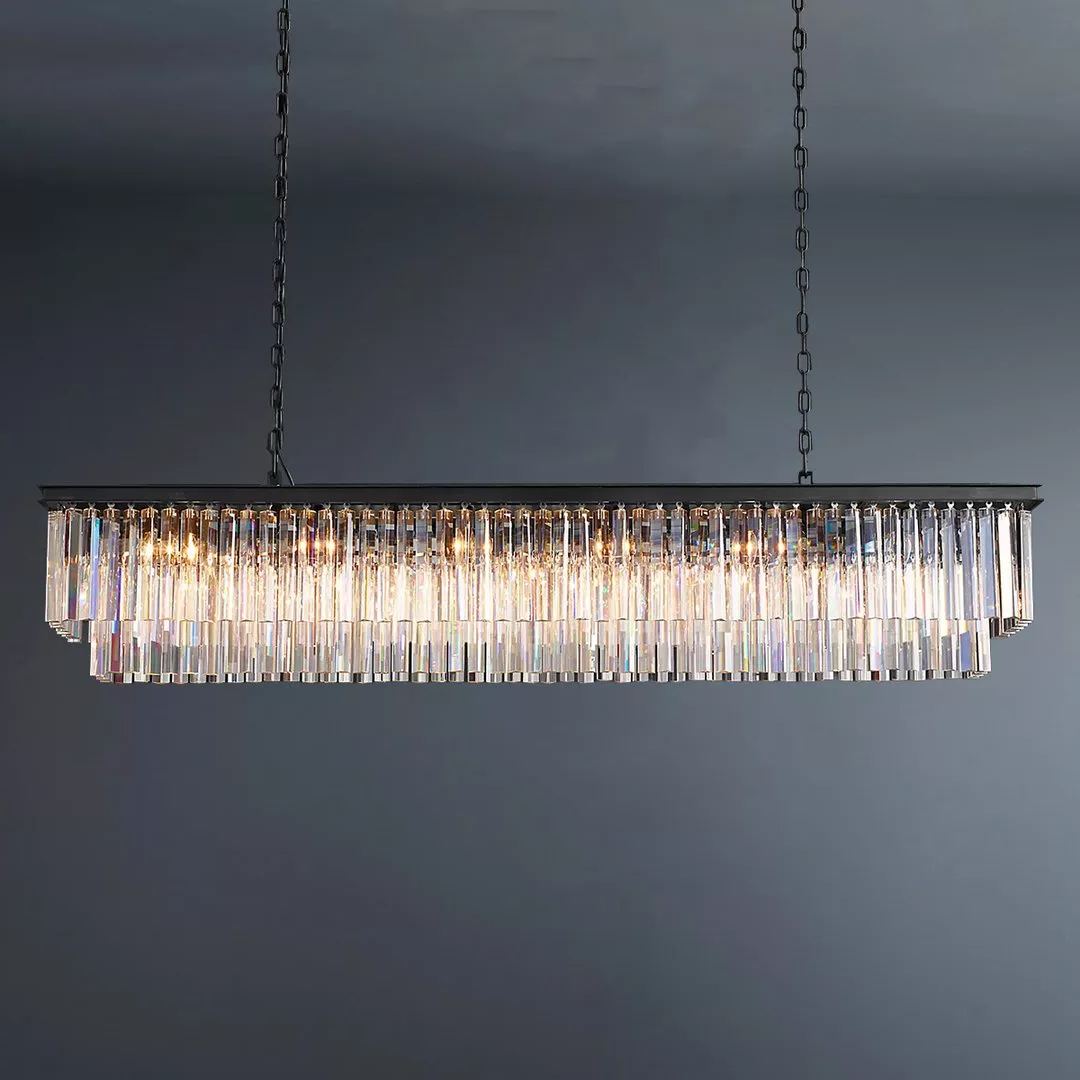 2-Tier Crystal 1920s Odeon Rectangular 
 Chandelier L71"-konalight