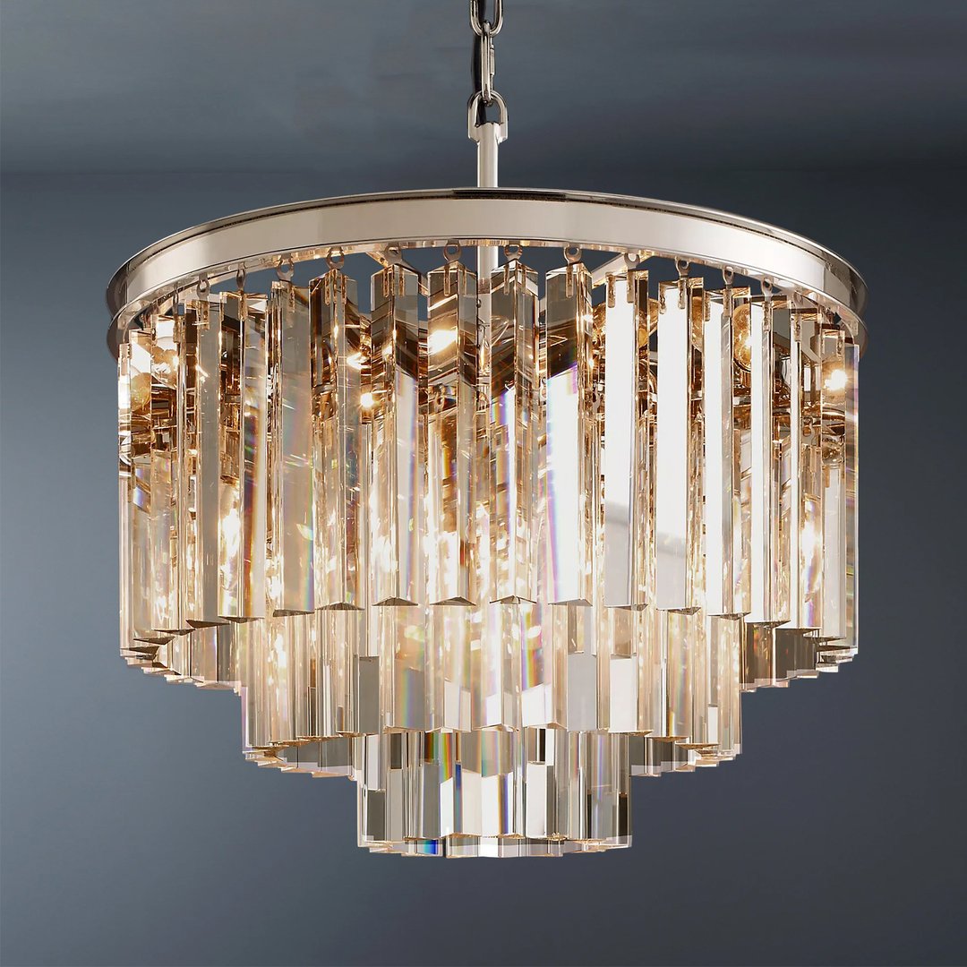 Multi-tier Crystal 1920s Odeon Round Chandelier Modern Lighting D20"-konalight