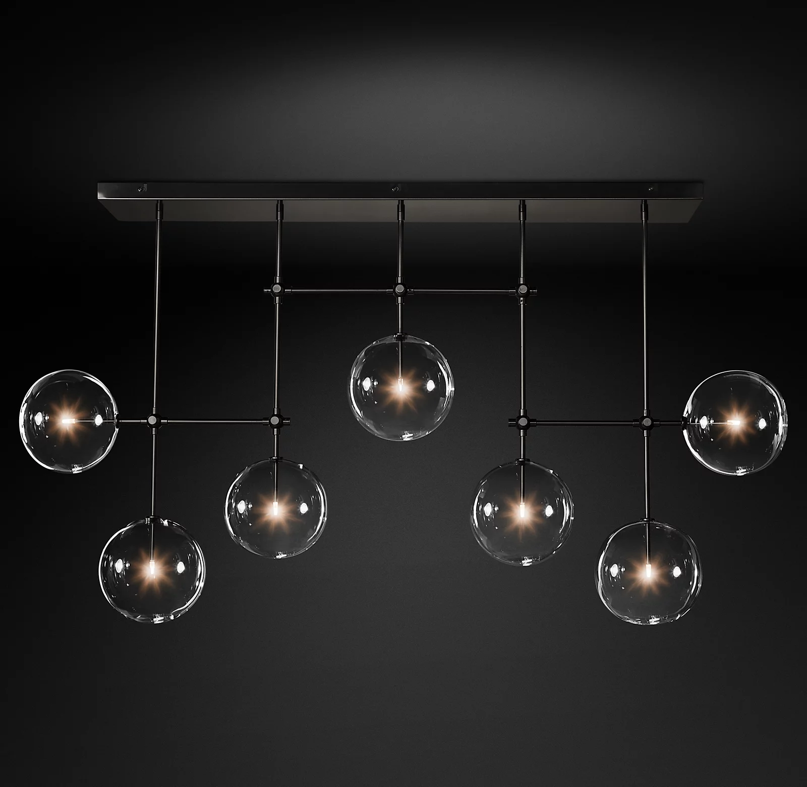 Fulcrum Glass globe mobile linear chandelier 60" For Living Room-konalight