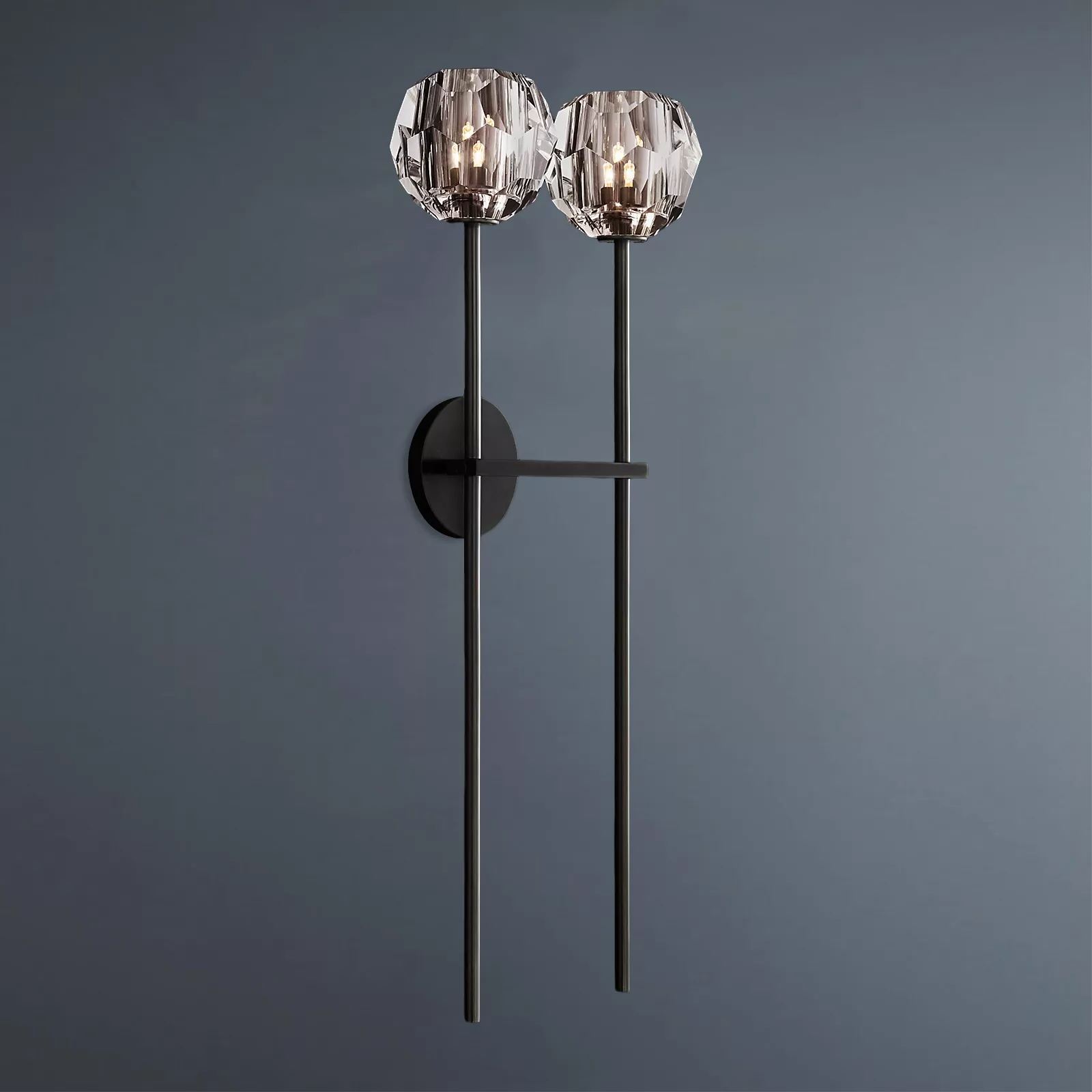 Boule De Crystal Ball Clear/Smoke Glass Grand Double Head Wall Sconce-konalight