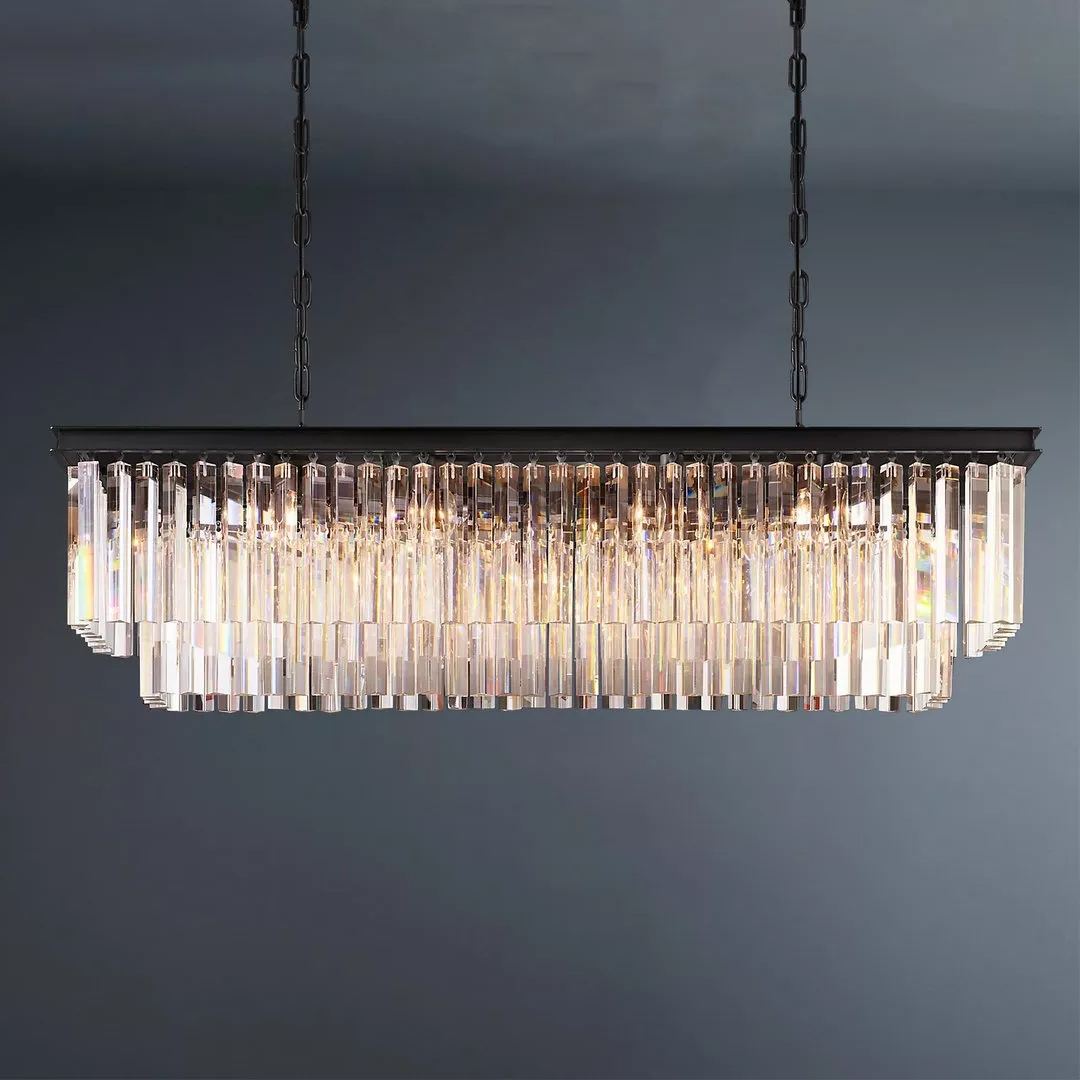 2-Tier Crystal 1920s Odeon Rectangular Chandelier L49"-konalight