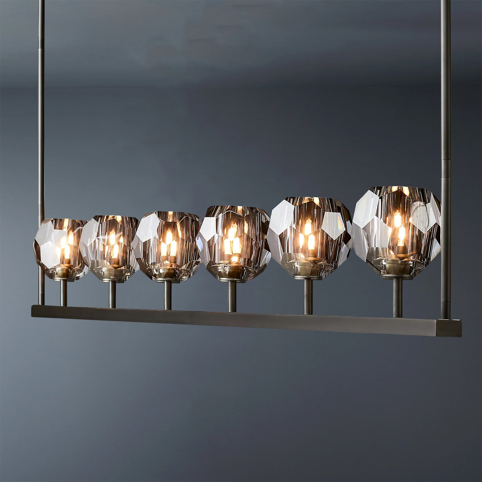 Boule De Crystal Ball Clear/Smoke Glass Linear Chandelier 60"-konalight