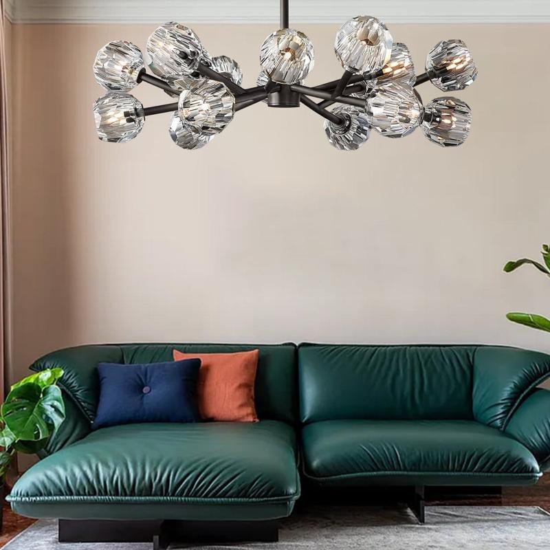 Boule De Multi-faceted Cut Clear Crystal Ball Chandelier 18-Light 36"-konalight