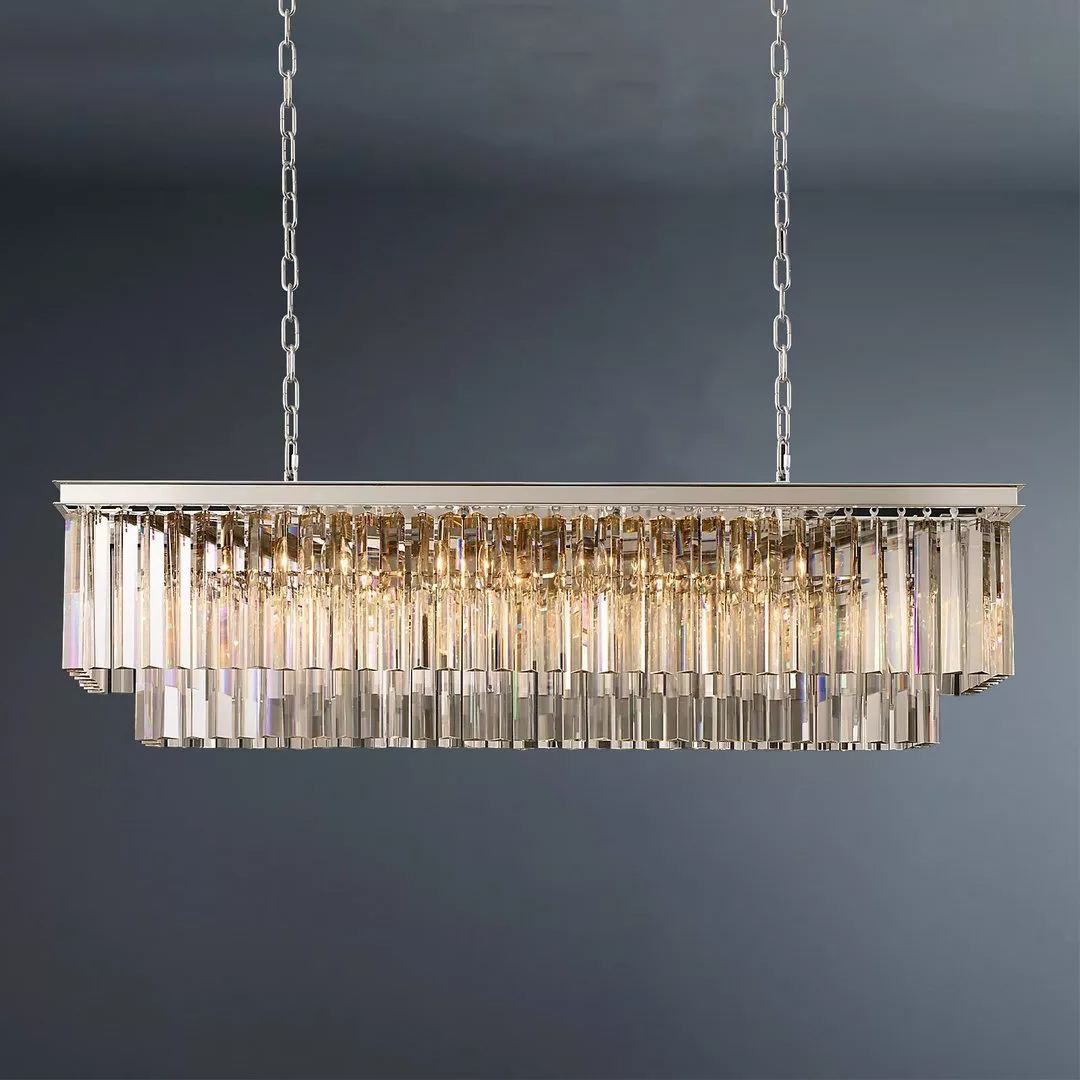 2-Tier Crystal 1920s Odeon Rectangular Chandelier L40"-konalight