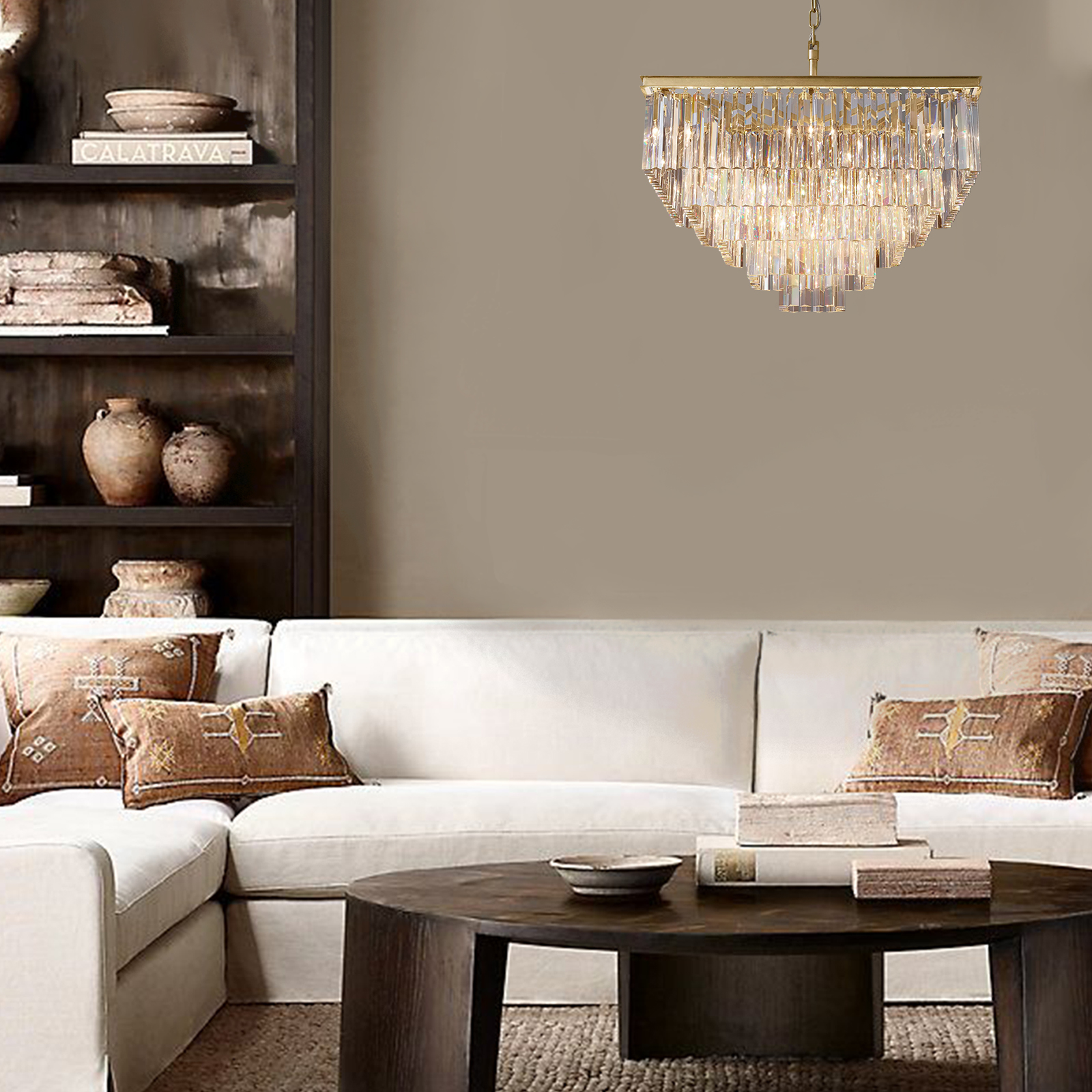 Multi-tier 1920s Odeon Crystal Rectangular Chandelier Modern Lighting 22"-konalight