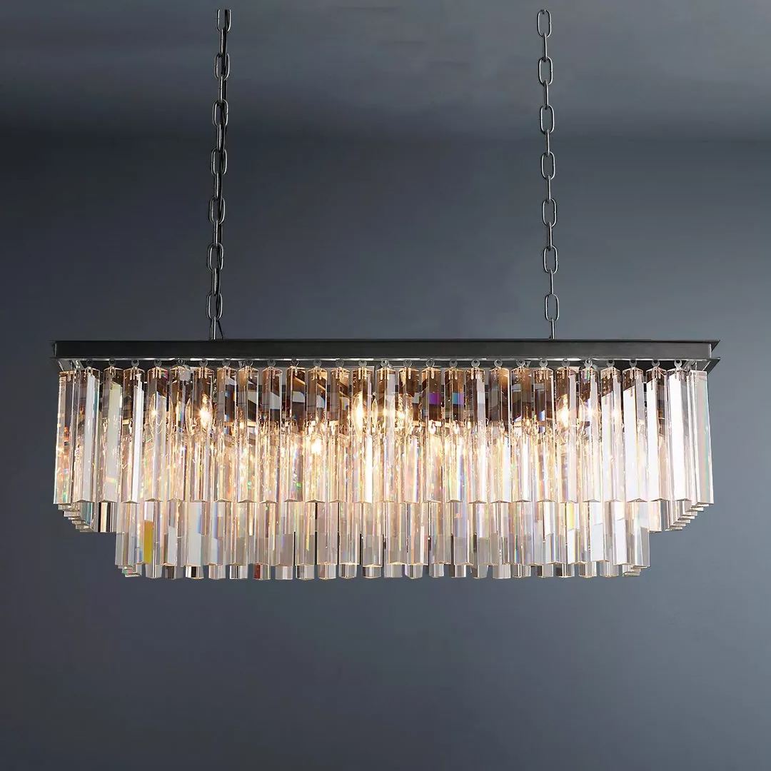 2-Tier Crystal 1920s Odeon Rectangular Chandelier L40"-konalight