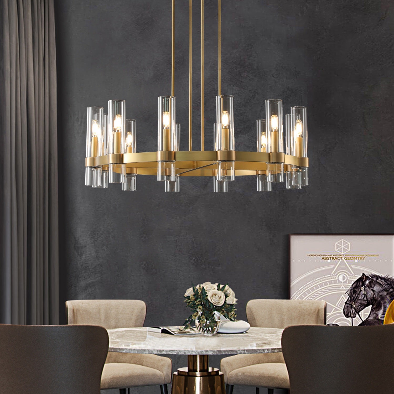 Ravelle Round Minimalist Glass Chandelier 30"-konalight