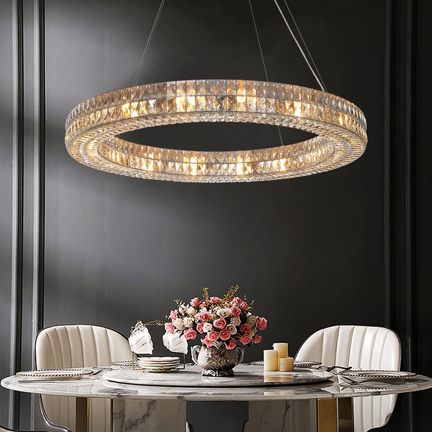 Spiridon Ring Chandelier Round Crystal Suspension Luxury Lighting Pendant Lamp 