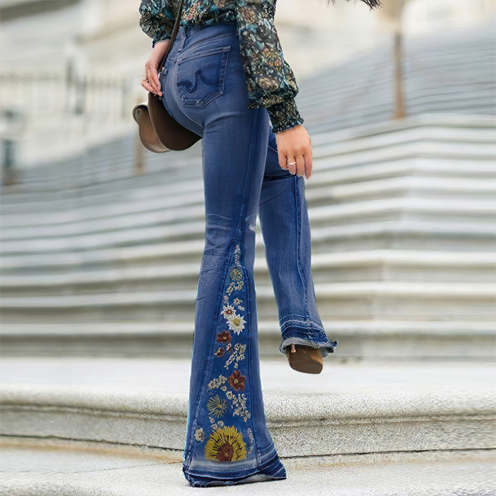 Hibote™ 2022 bestickte Damenhose Denim Schlaghose