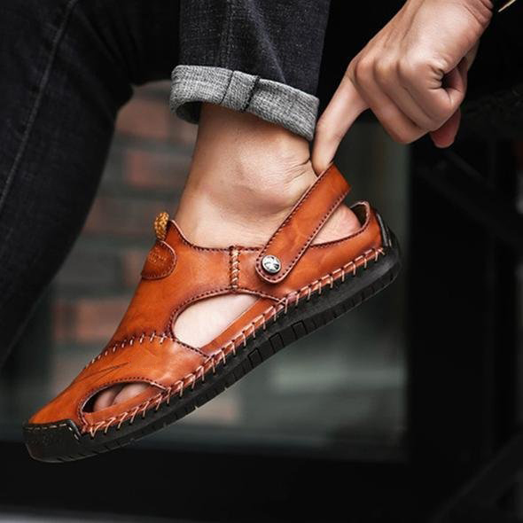 Hibote Atmungsaktive Outdoor-Sandalen aus weichem Leder für Herren