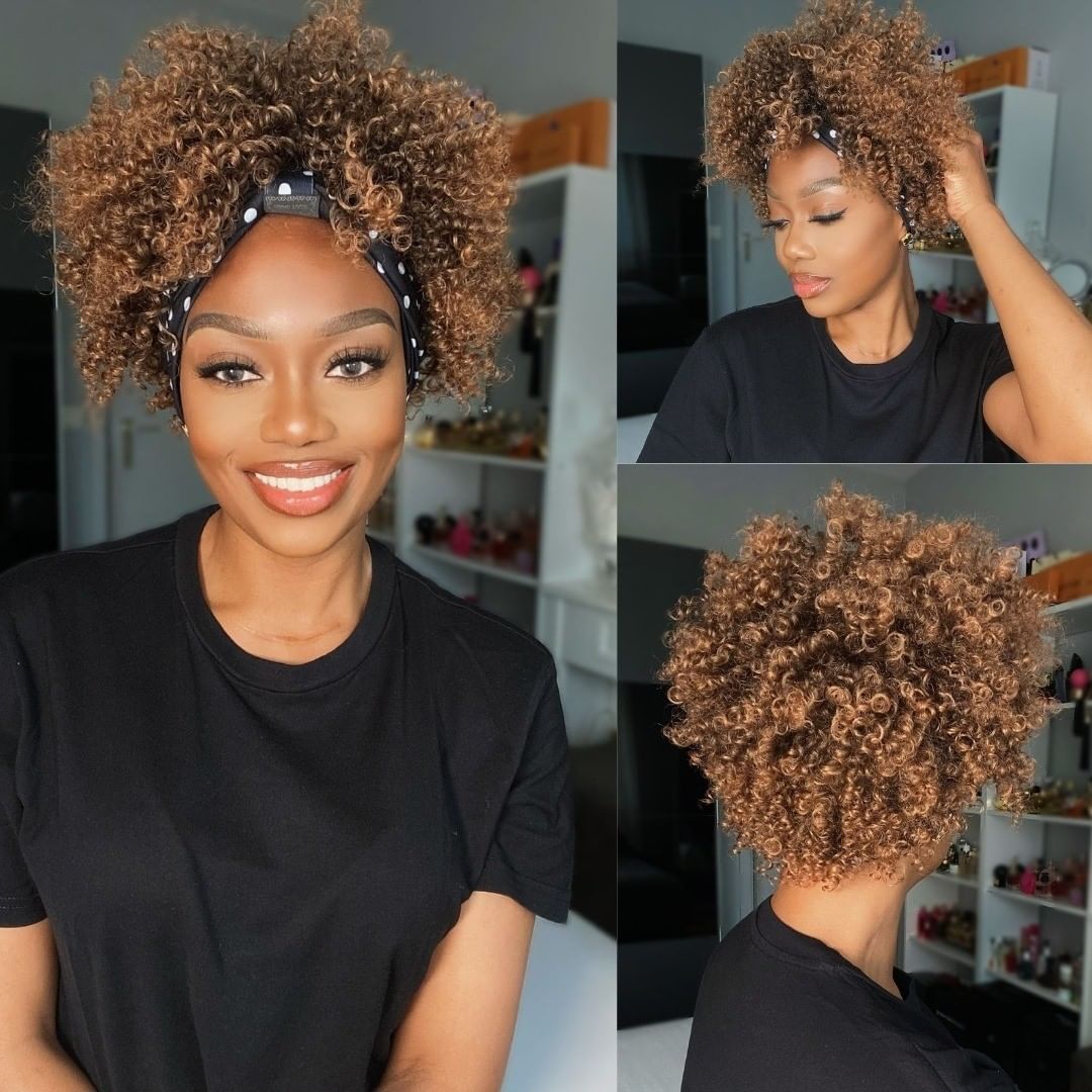 Mix Color Short Afro Curly Headband Wig