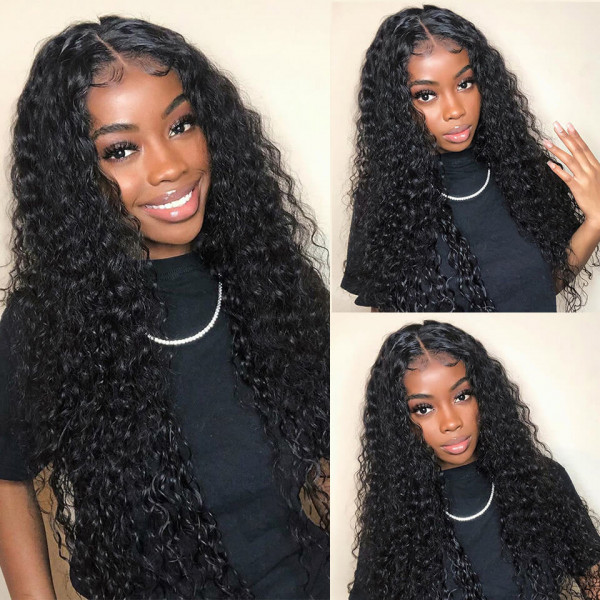 Glueless Wig With Elastic Belt|🔥 Water Wave 13*4 Lace Front Wigs With Baby Hair Curly Long Human Hair