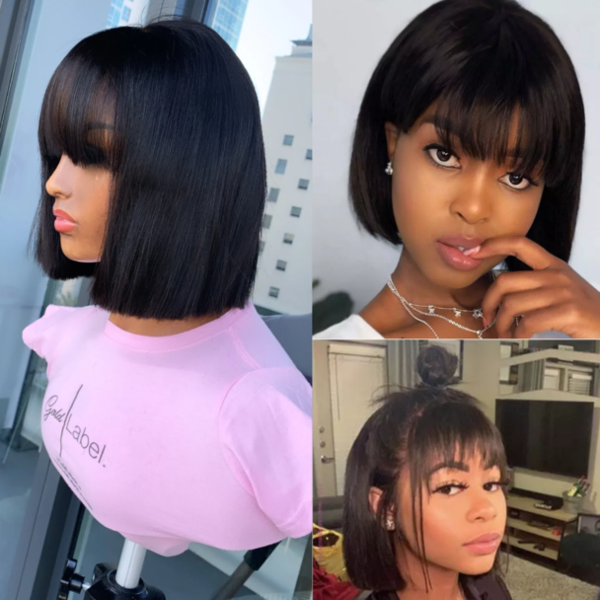 Glueless Wig With Elastic Belt|🔥HD Transparent Lace Front Wigs Human Hair Straight Bob Wigs With Bangs 