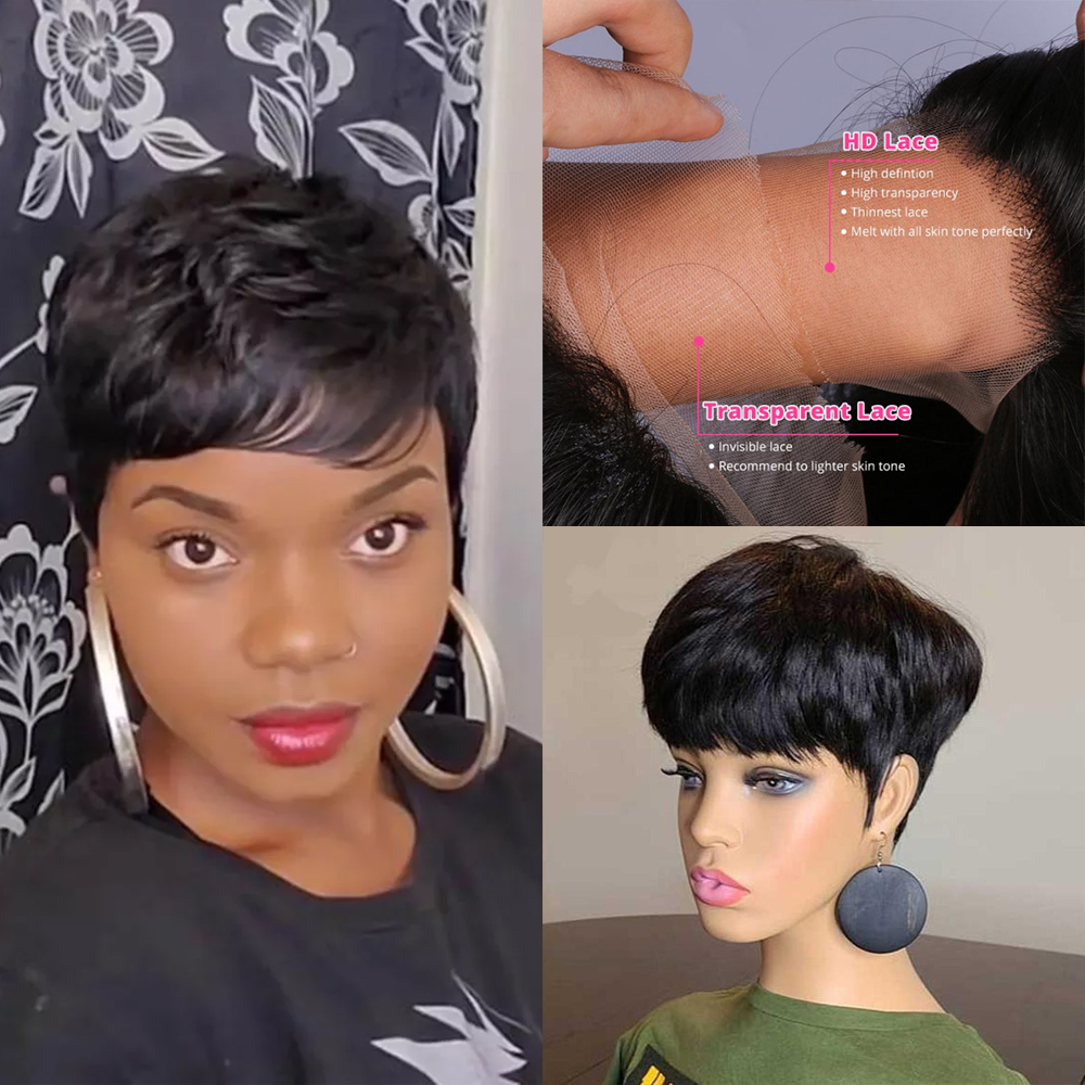 Glueless Wig With Elastic Belt| 🔥Summer Short Bob Straight Human Hair Pixie Cut HD Lace Front Wigs