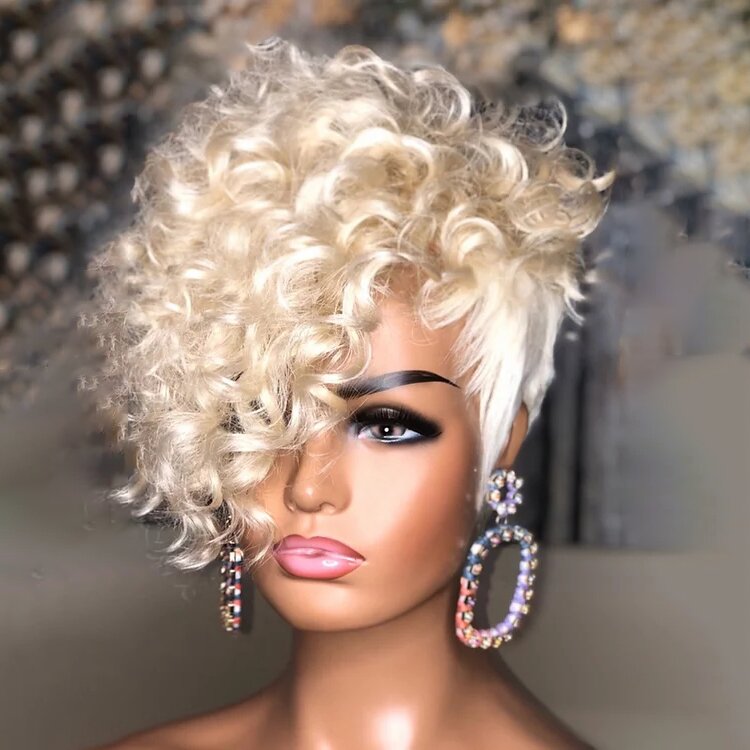 🔥Hot| 4*4 Lace Closure Glueless🔥Special Style Silver Short Wave Curly Bob Wig With Bangs