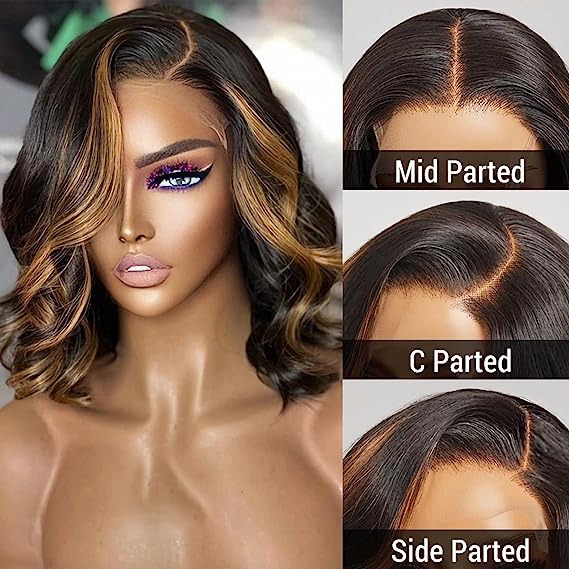 GLUELESS WIG WITH ELASTIC BELT|🔥2023🔥Sexy Short Shoulder Bob Wig| Blonde Highlight Pre Plucked 5x5 HD Lace Closure Wigs 