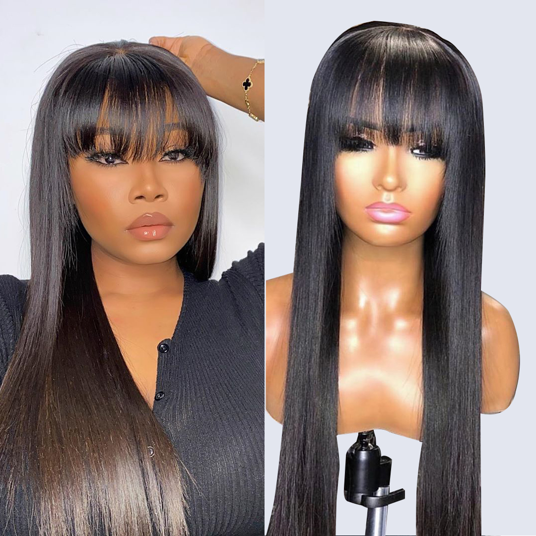 Glueless Wig With Elastic Belt|🔥New 4*4 Lace Closure Straight Pre Plucked Wig With Baby Hair and Bangs