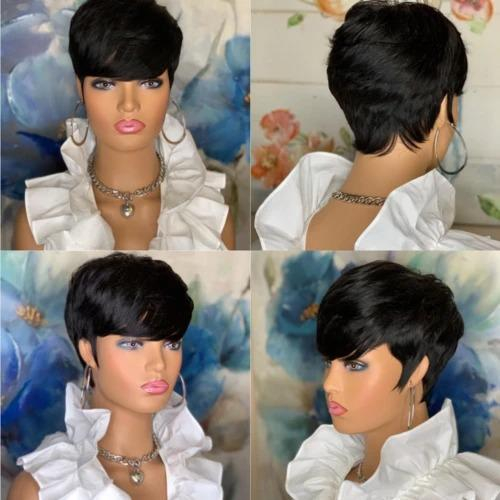 Glueless Wig With Elastic Belt|🔥100% Lace Frontal Bob Straight Wig Human Hair Short Pixie Cut Wigs