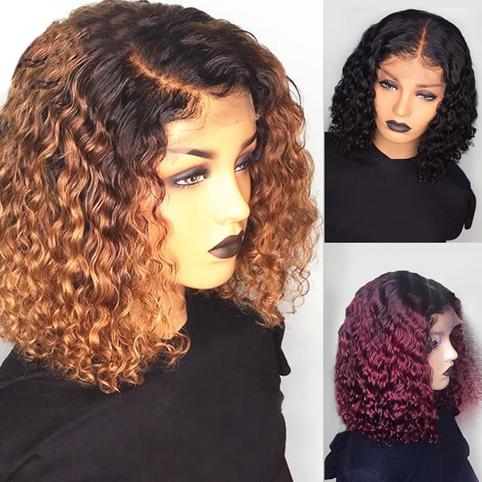 Glueless Wig With Elastic Belt| 🔥Ombre Short Curly Lace Front Bob Wigs With Baby Hair Pre Plucked Bleached Knots