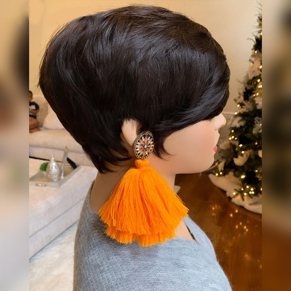 🔥Hot| Hot Sale🔥Glueless Lace Front Wigs Black Short Wavy Bob Pixie Cut Wigs With Bangs