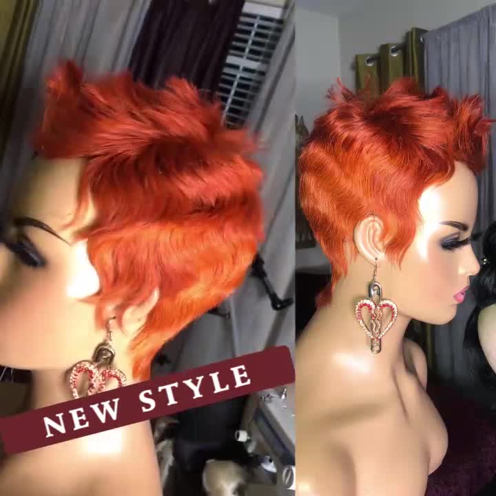 🔥Hot| Glueless HD Lace Closure🔥Special Orange Color Short Wave Bob Pixie Cut Wig
