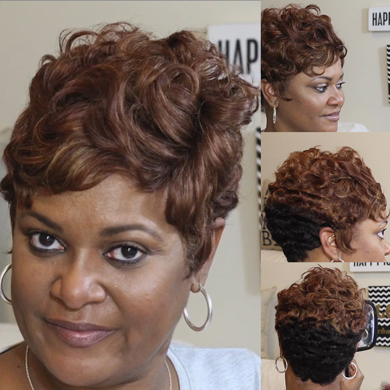🔥Hot| 360 Lace Closure Glueless Pixie Cut Curly Short Hair With Bangs